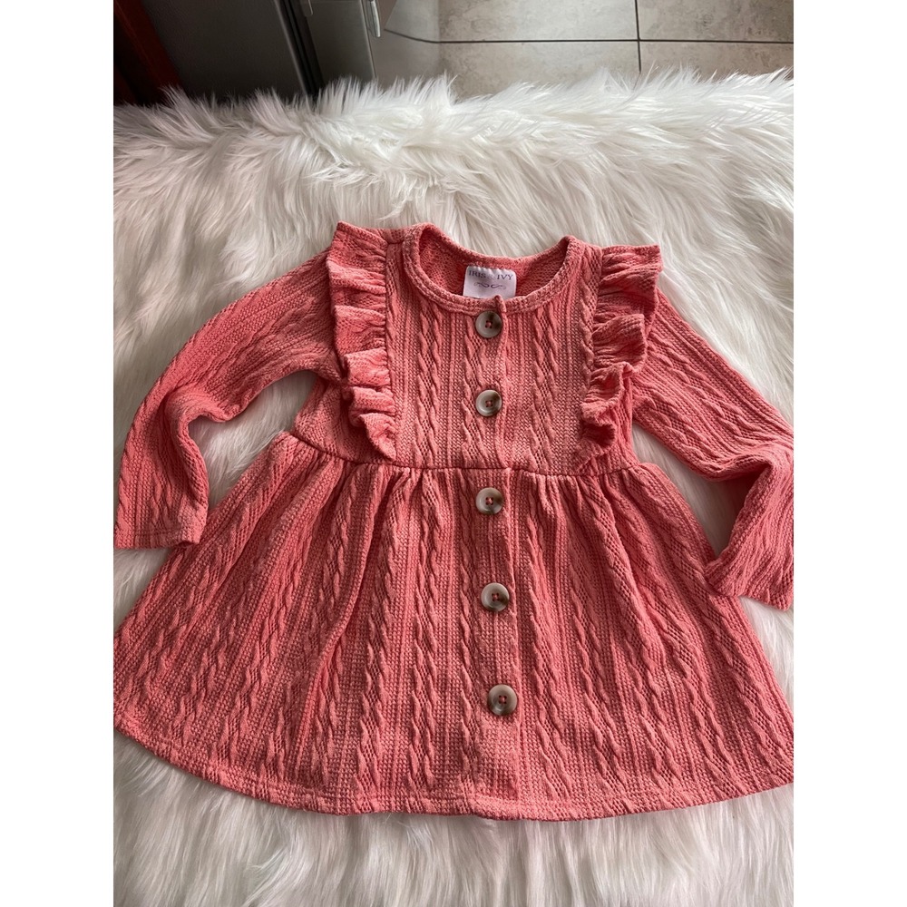 Iris & Ivy Baby Boutique knit Dress Salmon Ruffled Cable Knit Size 24 Months